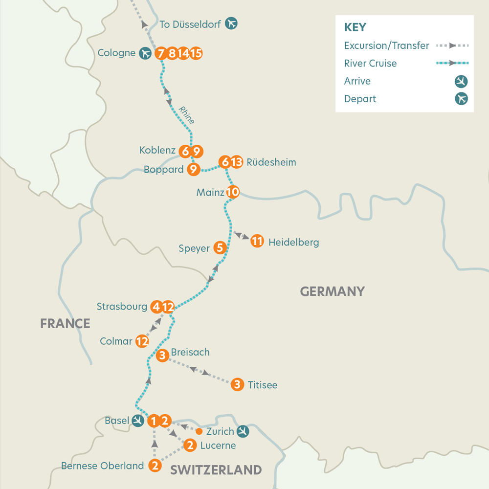 Tour The Majestic Rhine, Heidelberg & Switzerland river cruise